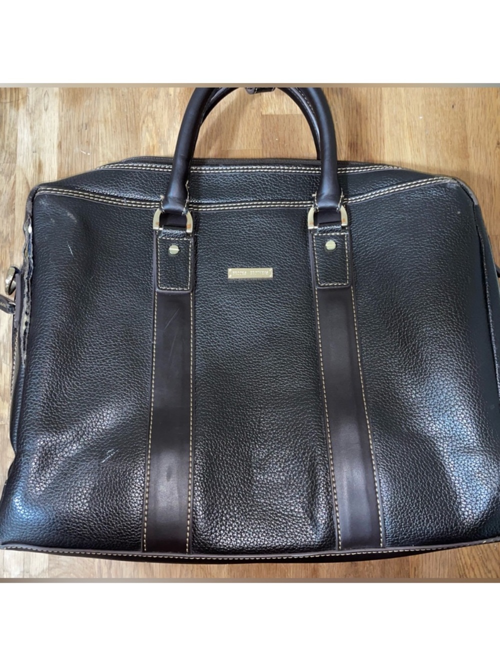 Brooks Brothers Black Leather Briefcase with Gold Accents